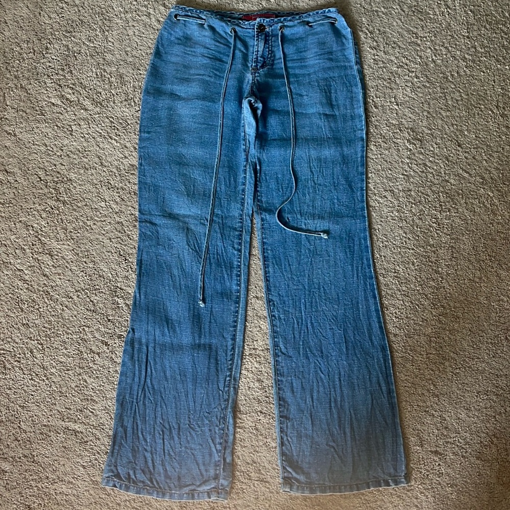 100% linen faux denim pants